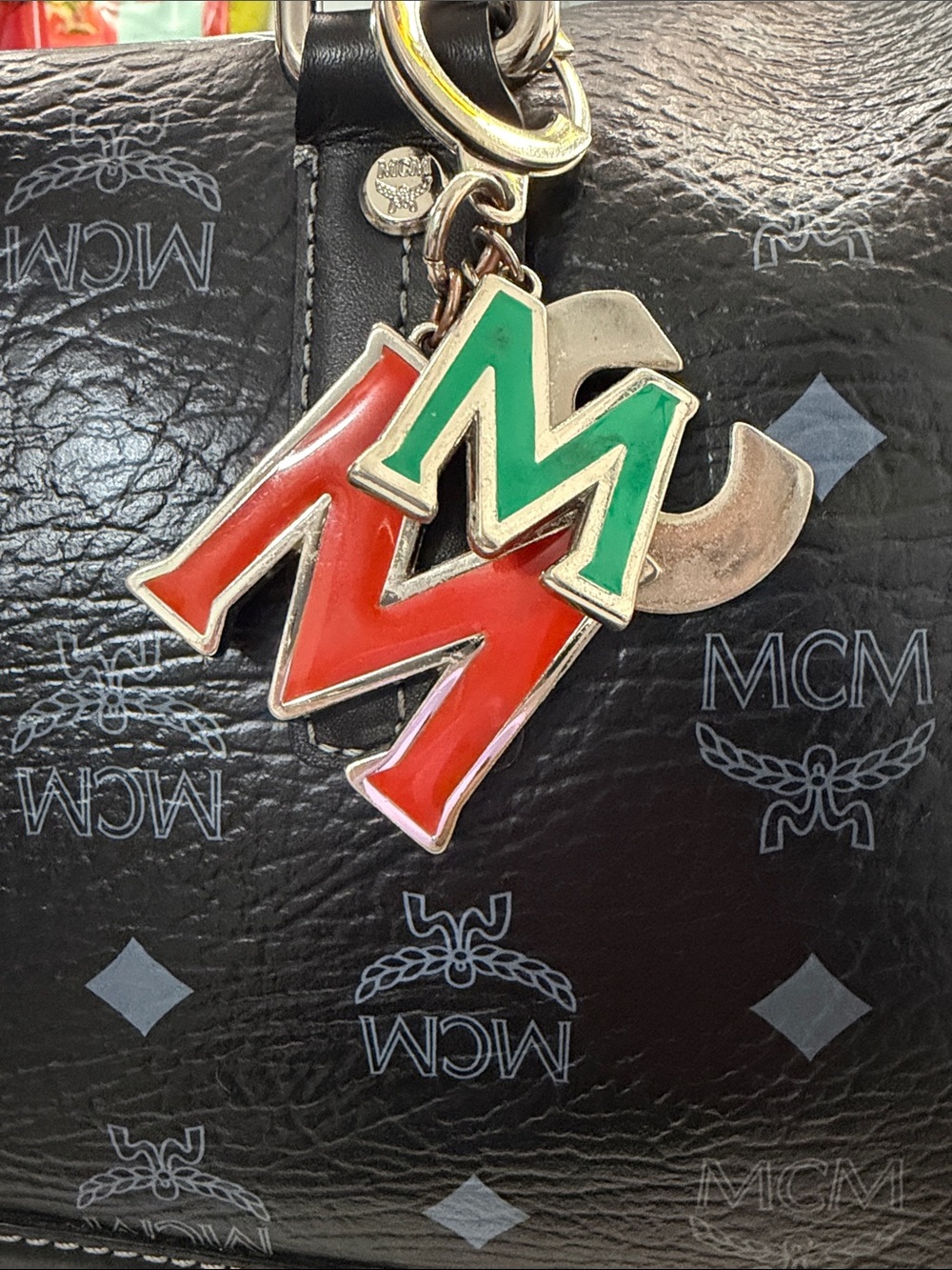 MCM Colorful Letter Charm Keychain - Red, Green, Silver